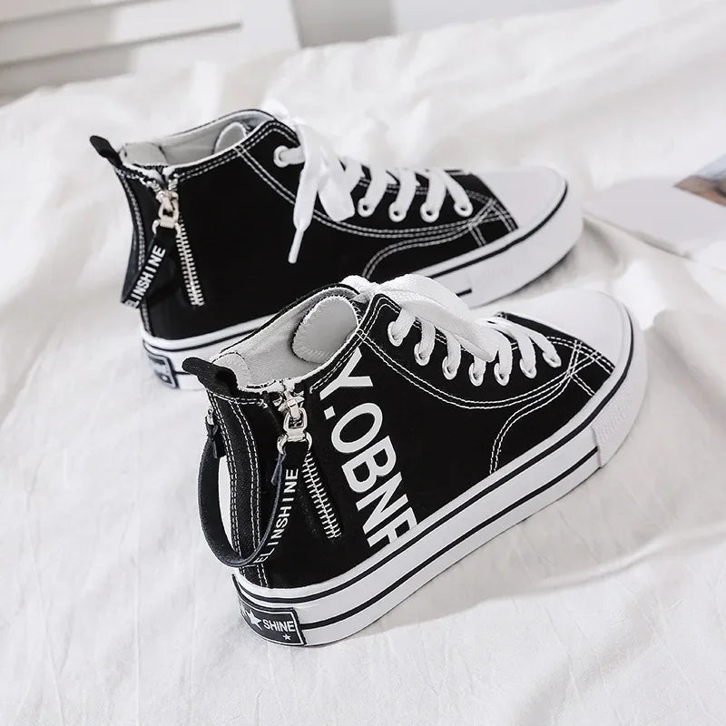 Zipper Breathable Fabric Casual Canvas Sneakers