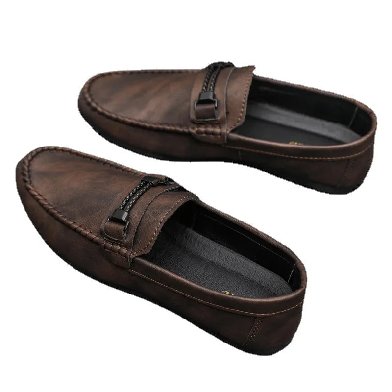 Mens Genuine Leather Loafers Flats Moccasin