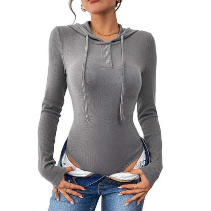 Knitted Wool Jumpsuit Women Pit Hooded Onesie body suit