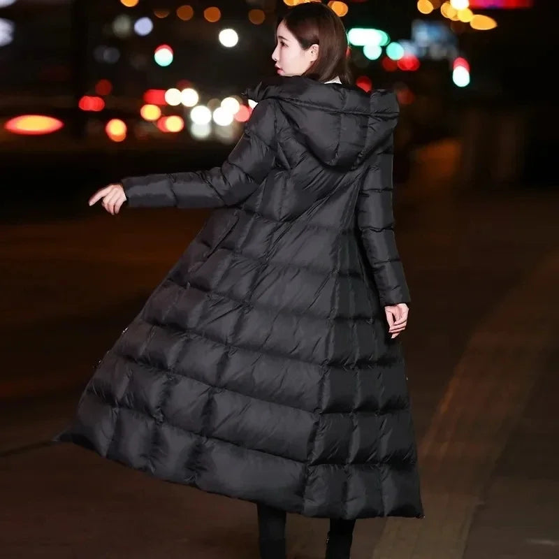 Long Down Cotton  Winter Warm Hooded Cotton-padded Coat Thicken Warm Puffer Coat