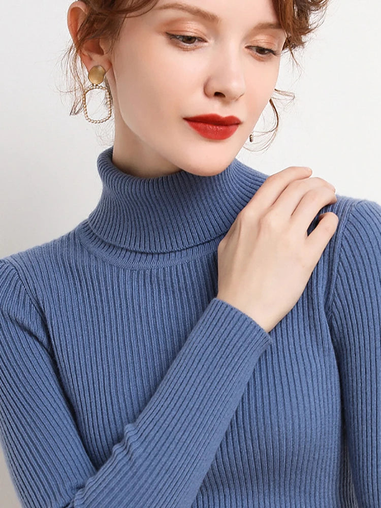 Turtleneck Knitted Soft Pullovers Cashmere Sweaters For Women