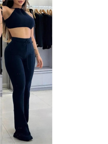 Halter Bra Wrap Tops 2 Piece Casual Fashion Pants Set