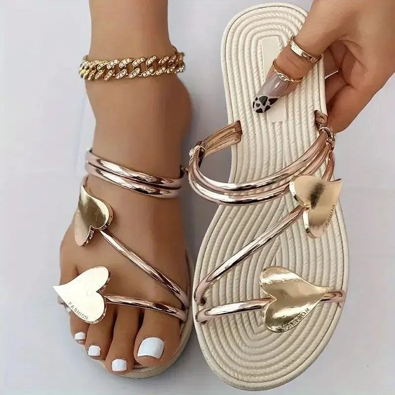 Elegant Women's Heart Flat Sandals