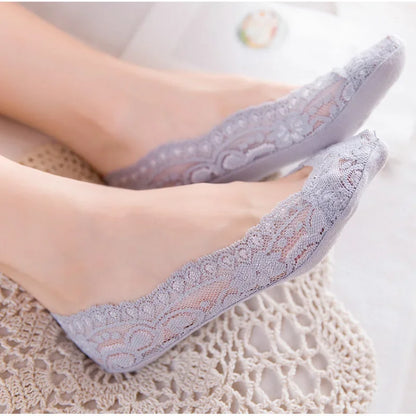 Boat Slippers Lace Invisible Cotton Hollow Silicone Non-slip Breathable Thin Socks