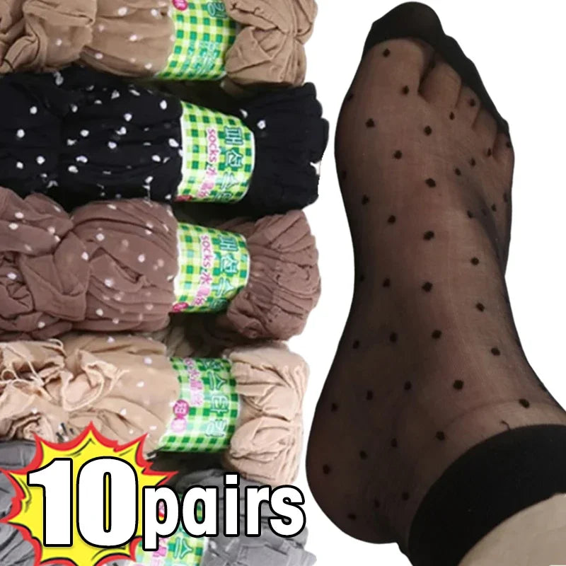 5/10Pairs Dot Silk Transparent Thin Breathable Non-Slip Stretch Ankle Socks