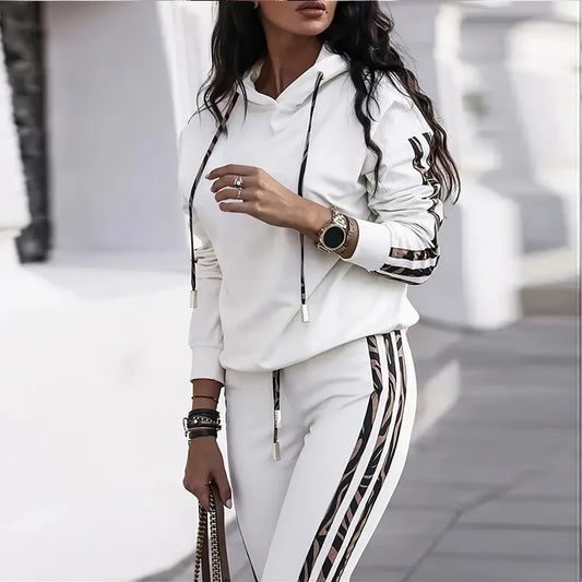 Fashion Hooded Sweatshirt Loose Striped Casual Suit