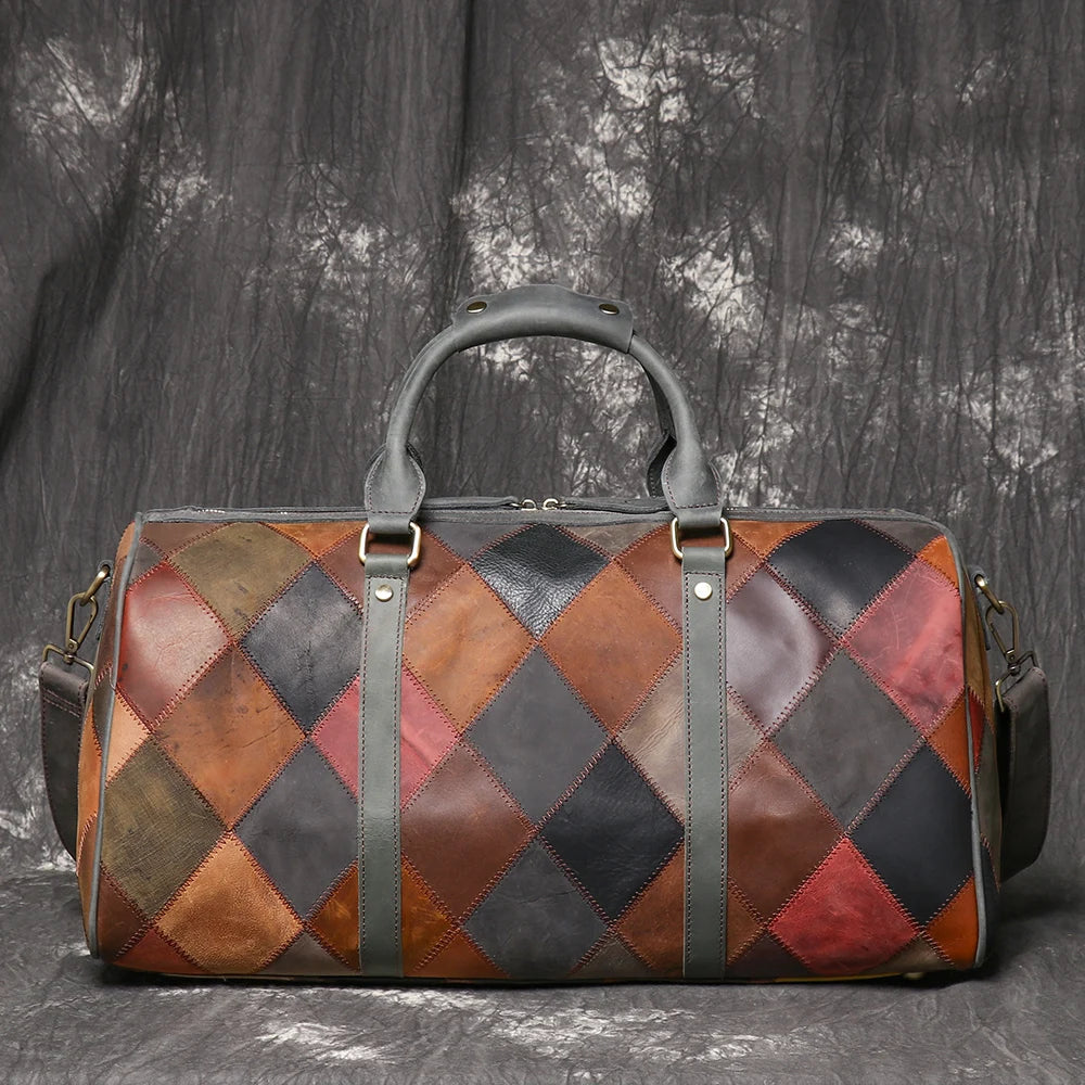 Genuine Leather Quilted Tote Travel Top Layer Cowhide Shoulder Crossbody Business Luggage Bag