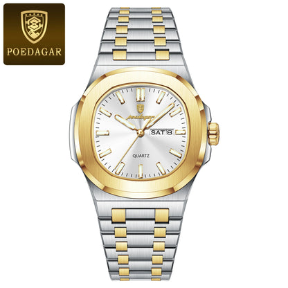 POEDAGAR  Military  Square WaterproofStainless Steel Quartz Men's Watches