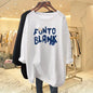 Chic Hand-Painted Print T-shirt Casual Loose Pure Cotton Basic Top O-neck Long Sleeve Tees