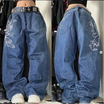 American New Washed Baggy Jeans Men And Women Y2K High CasualFashion Retro Punk High Waist Wide Trousers