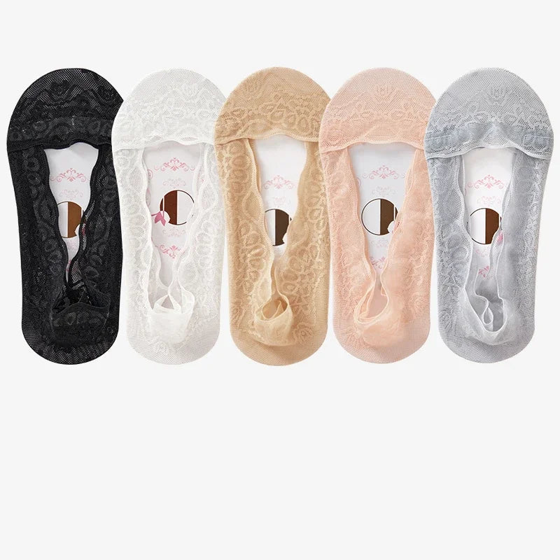 Boat Slippers Lace Invisible Cotton Hollow Silicone Non-slip Breathable Thin Socks