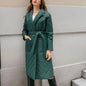 Winter Quilted Coats Women Long Parkas Vintage Plaid Loose Belt Jacket Overcoat