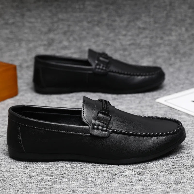 Mens Genuine Leather Loafers Flats Moccasin