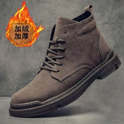New retro Men's Boots warm mid top casual workwear boots Fashion comfort breathable Light trendy male boots