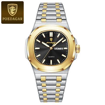 POEDAGAR  Military  Square WaterproofStainless Steel Quartz Men's Watches