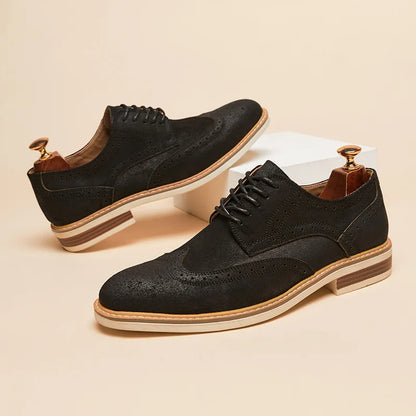 Derby Genuine Split Suede Leather Full Brogue Casual Comfortable shoes