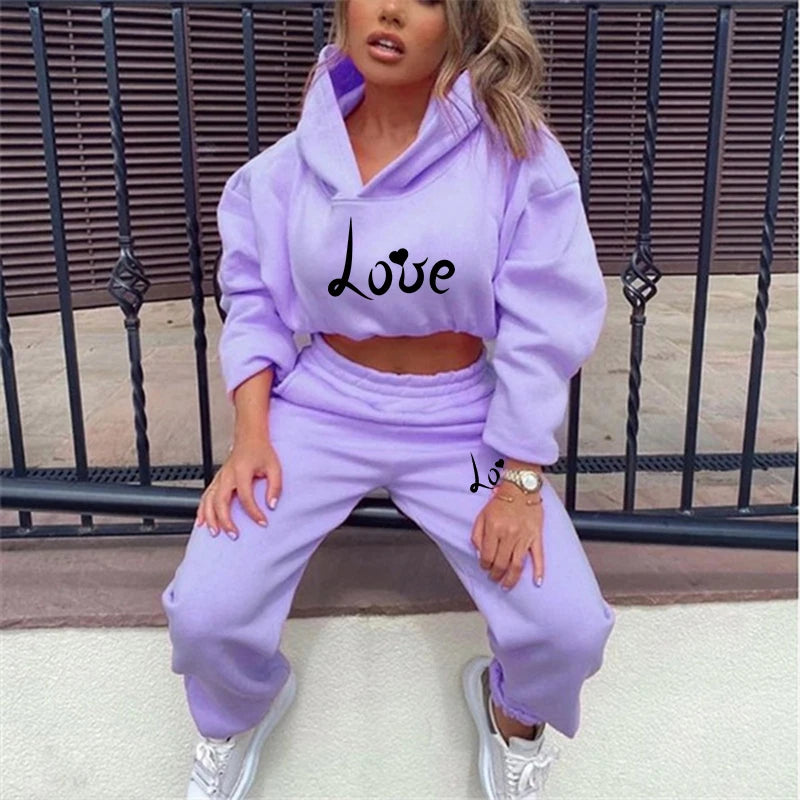 Womens Love Print Hoodie + Sweatpants 2-piece