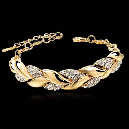 Luxury Love Braided Leaf Bracelet Charm Crystal Wedding Bracelets For Women Anniversary Valentines Day Gifts Aesthetic Jewelry