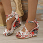 Women Print Back Zip Platform Wedges Shoes