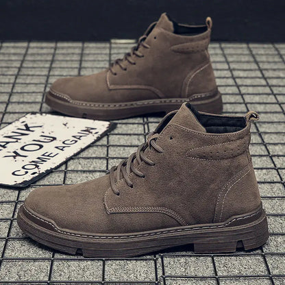 New retro Men's Boots warm mid top casual workwear boots Fashion comfort breathable Light trendy male boots