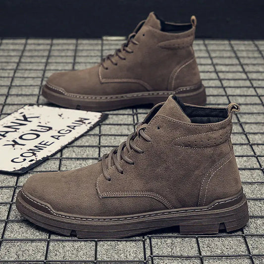 New retro Men's Boots warm mid top casual workwear boots Fashion comfort breathable Light trendy male boots
