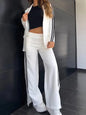 Lapel No Buckle Blazer Casual Striped Side Split Straight Trousers Two Piece Set Woman