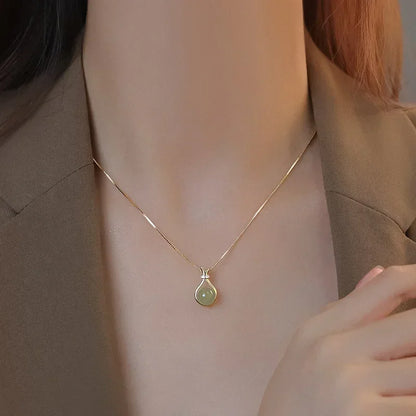 Light Green Jade Pendant Necklaces Stainless Steel