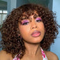 Short Bob Curly Human Hair Ombre Brazilian Remy Hair WIgs With Bangs 180% Density