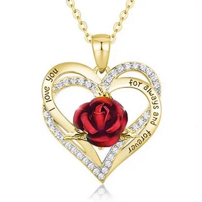 Heart Rose Heart Bow Pendant Necklace