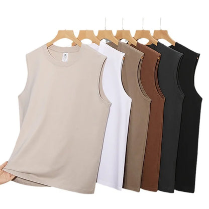 Heavy Pure Cotton Men's Sleeveless  Solid Color vests