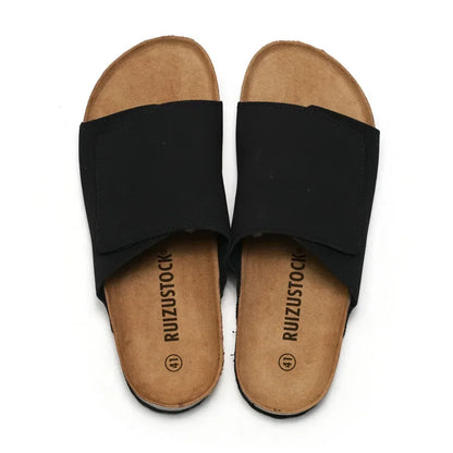 Suede Leather Cork Slippers for Men Classic Flat Shoes Summer Men Outside Beach Sandals Man Roman Comfortable Slides