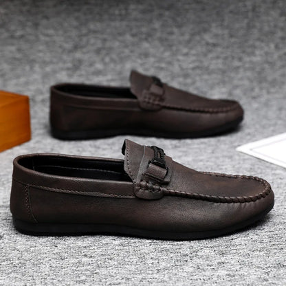 Mens Genuine Leather Loafers Flats Moccasin