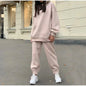 European Style  New Fashion Solid Color Hooded Sweatshirt Casual 2-Piece Set