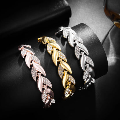 Luxury Love Braided Leaf Bracelet Charm Crystal Wedding Bracelets For Women Anniversary Valentines Day Gifts Aesthetic Jewelry