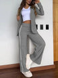 Lapel No Buckle Blazer Casual Striped Side Split Straight Trousers Two Piece Set Woman