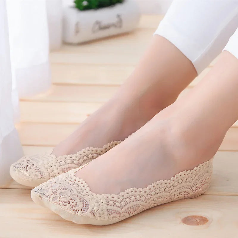 Boat Slippers Lace Invisible Cotton Hollow Silicone Non-slip Breathable Thin Socks