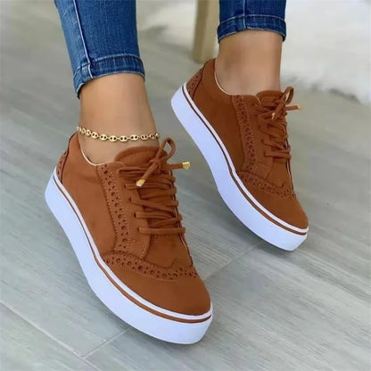 Low-top Vulcanized  Round Toe Casual Flat Shoes Lace-up