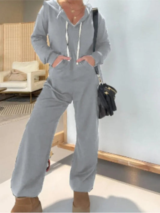 Elegant Elastic Casual Hoodies Jumpsuit Long Sleeve One Piece Overall