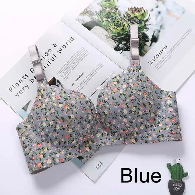 Floral Print Seamless Push Up Bras One-Piece Underwear