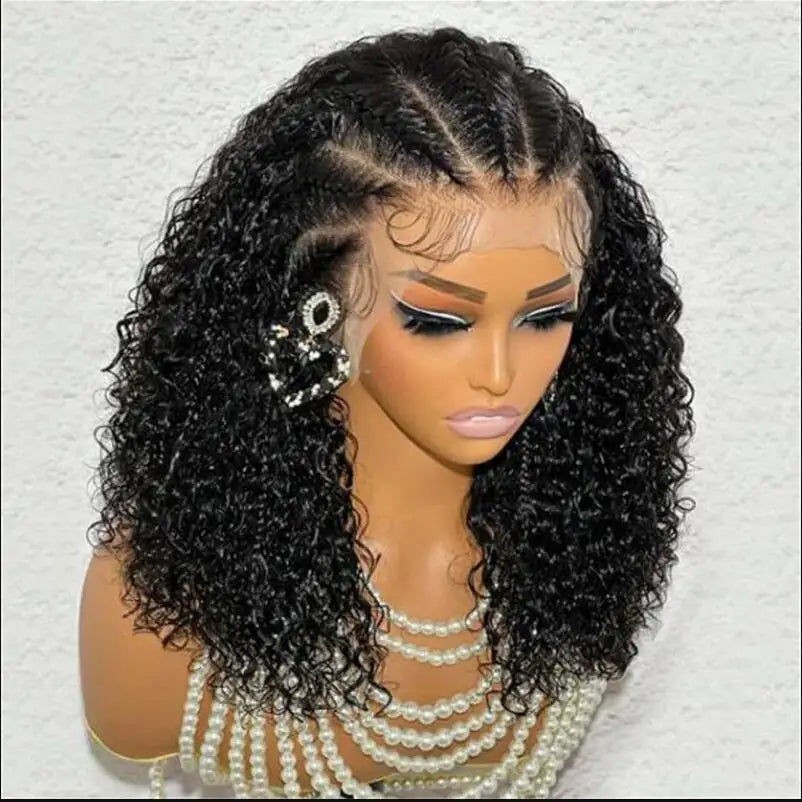 Soft 26“ Long Black Kinky Curly 180Density Synthetic Lace Front Wig For African Women Babyhair Heat Resistant Preplucked Daily