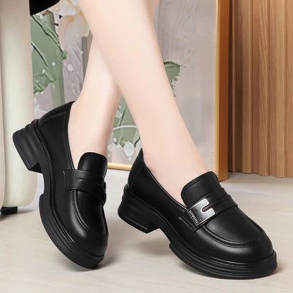 Chunky Loafers Slip On Black Single casual Fashion Girls Thick Sole