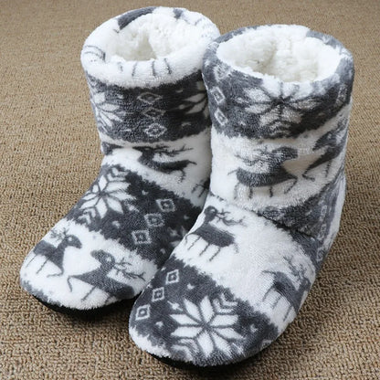 Woman Home Socks Christmas Elk Indoor Shoes Warm Anti-Skid Sole