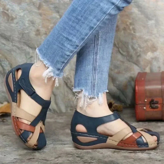 Cross-tied Platform Beach Waterproof Slip on Leather Sandals