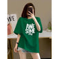 Chic Letter Print Basic Top Tees Fashion Pure Cotton O-neck Short Sleeve T-shirt Loose