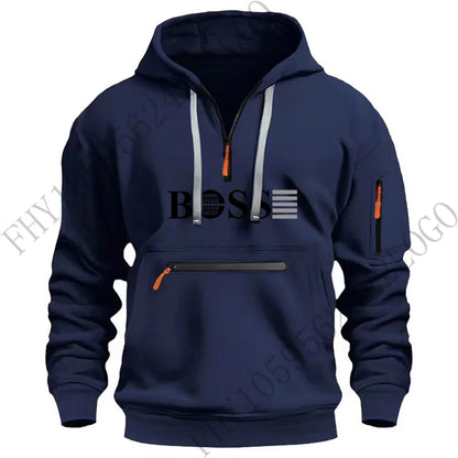 Men's digital printed leisure sports multi-zipper hooded long-sleeved hoodie pullover