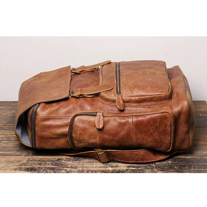 Cowhide Men's Vintage Brown Leather Casual Travel Backpack