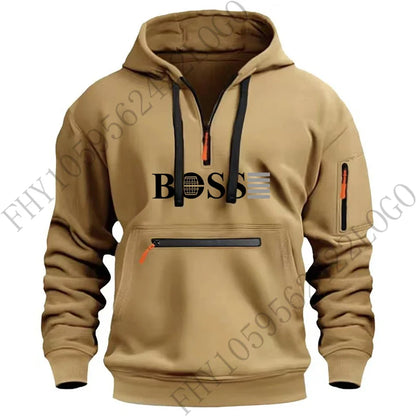 Men's digital printed leisure sports multi-zipper hooded long-sleeved hoodie pullover