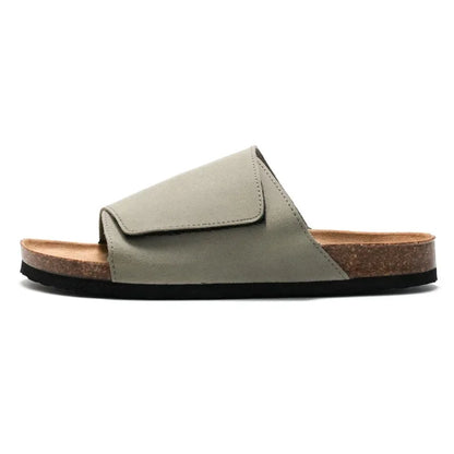 Suede Leather Cork Slippers for Men Classic Flat Shoes Summer Men Outside Beach Sandals Man Roman Comfortable Slides
