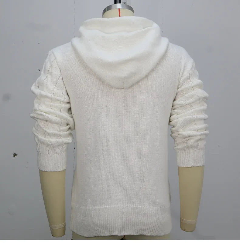 Pullovers Sweaters Solid Casual Loose Splice Hooded Knitted Drawstring