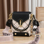 Mini Studded Decor Crossbody Bag, Argyle Embroidery Trendy Chain Decor Handbag